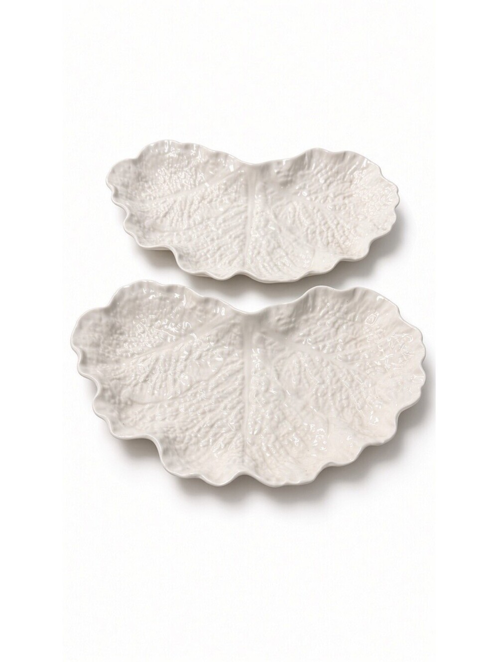 Vintage Spode Imp England Savoy Cabbage Leaf Crescent Dishes Set of 2 White